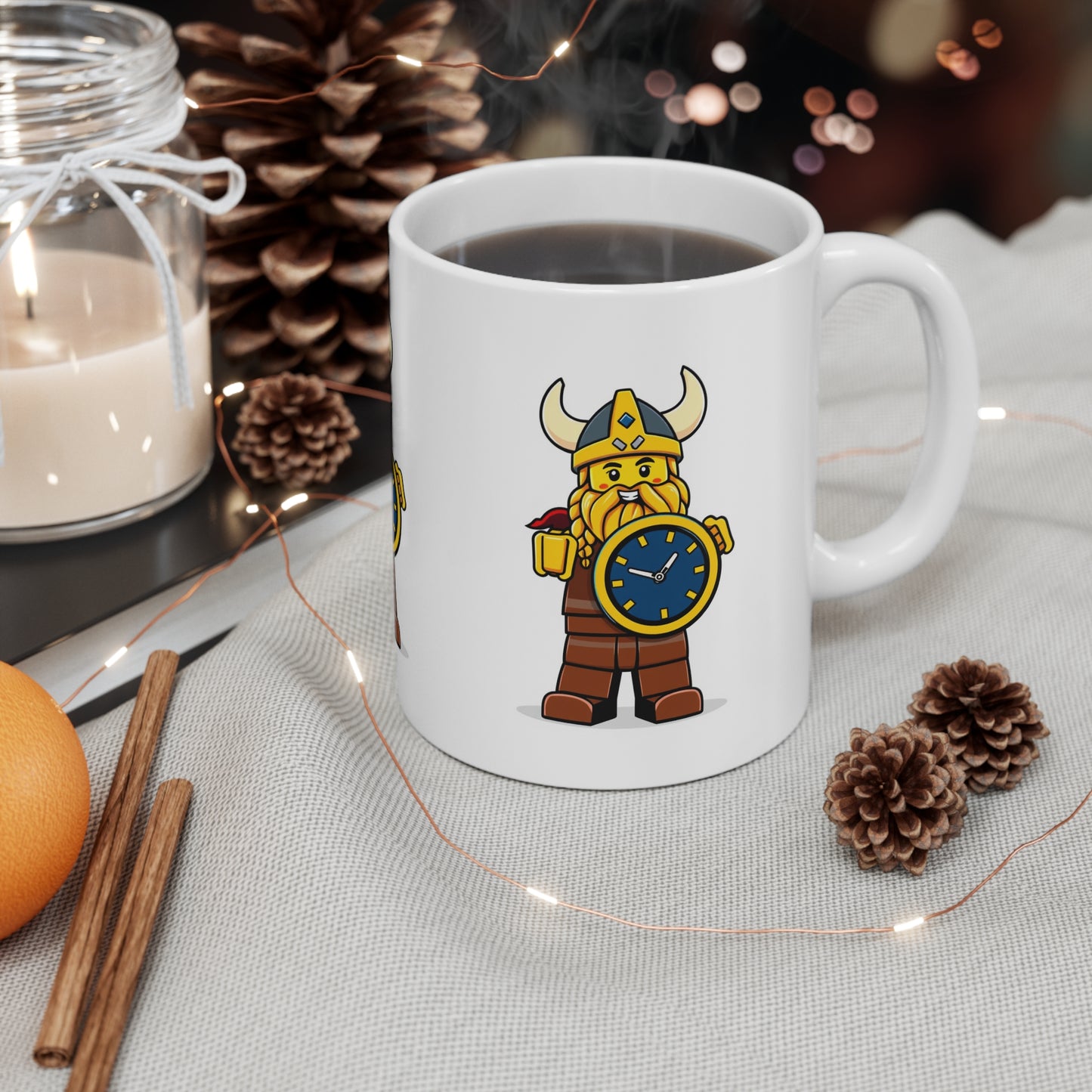 Coffee Mug Viking  Mini Figure Holding Watch Shield 11oz 15oz