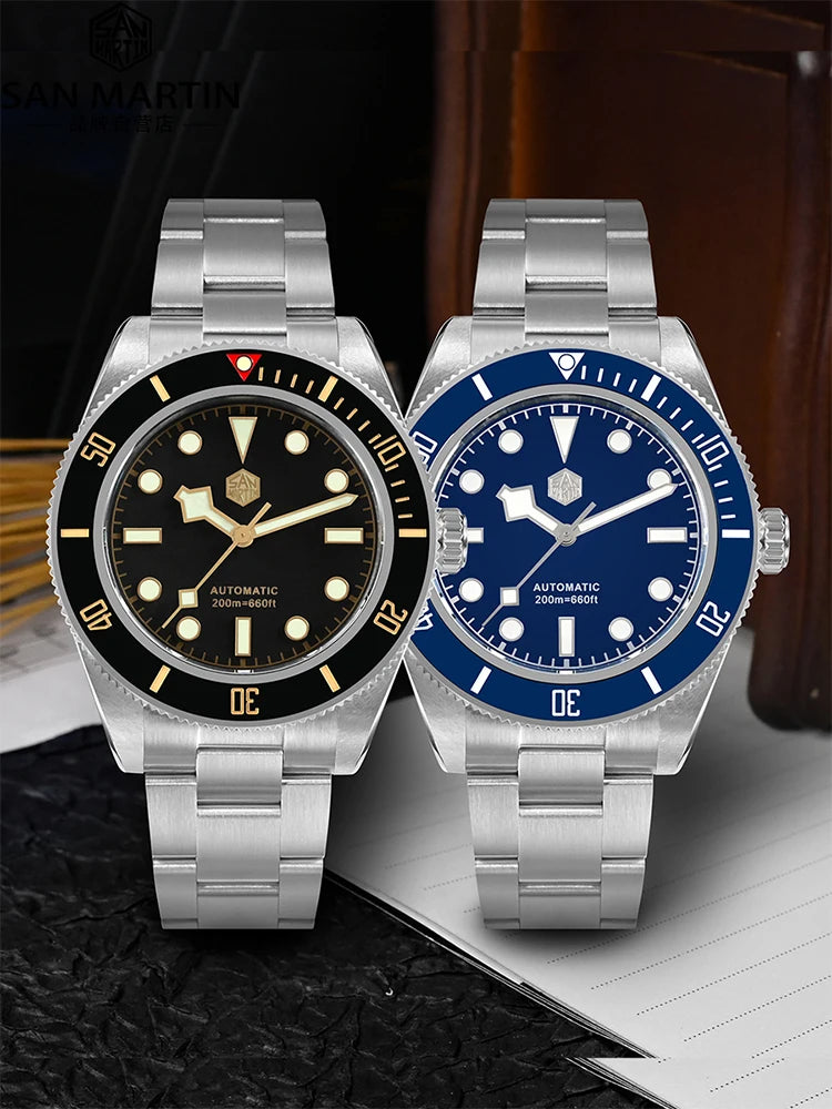 San Martin 40mm NH35 Automatic Men Diving Watch 20ATM Waterproof BB58 Sapphire Wristwatch BGW-X1 C3 Luminous Clock Reloj SN0008C