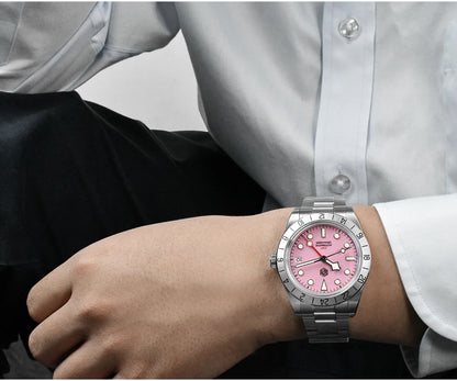 San Martin Pink Dial BB GMT NH34 39mm Classic Luxury Business Men Watch Automatic Mechanical Sapphire Waterproof Relojes SN0054