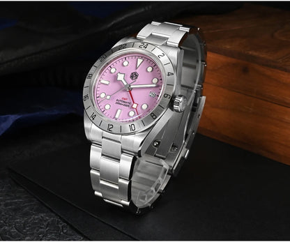 San Martin Pink Dial BB GMT NH34 39mm Classic Luxury Business Men Watch Automatic Mechanical Sapphire Waterproof Relojes SN0054