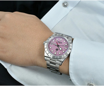 San Martin Pink Dial BB GMT NH34 39mm Classic Luxury Business Men Watch Automatic Mechanical Sapphire Waterproof Relojes SN0054